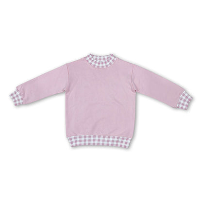 Long sleeves pink plaid kids girls mock neck sweatshirt