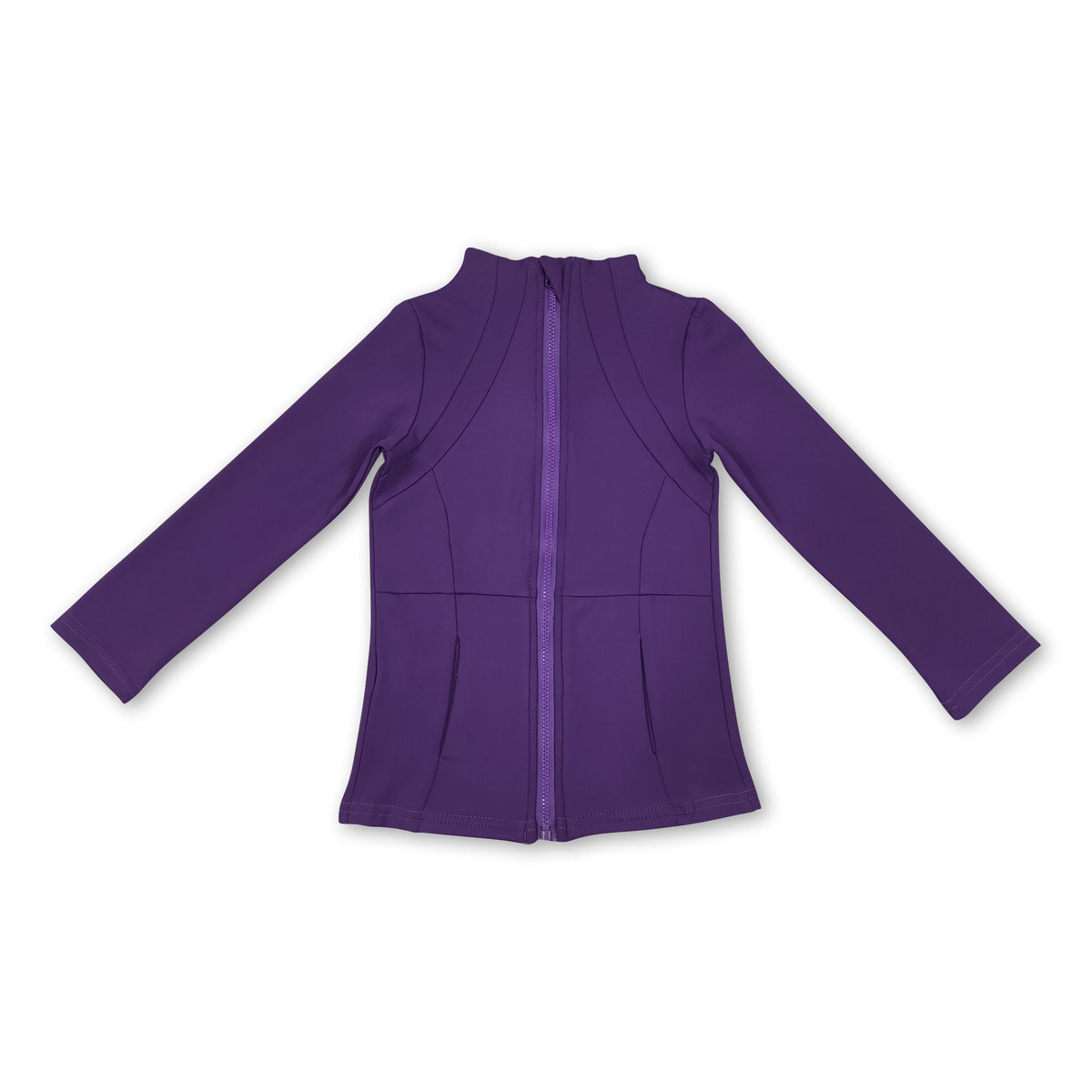 Long sleeves purple pocket zipper kids girls yoga top
