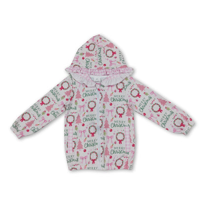 Merry Christmas pink bow kids girls hooded jacket