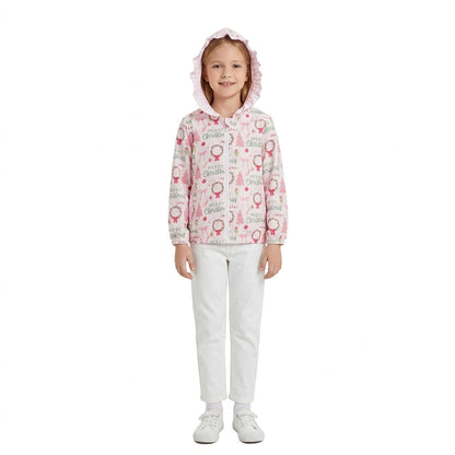 Merry Christmas pink bow kids girls hooded jacket
