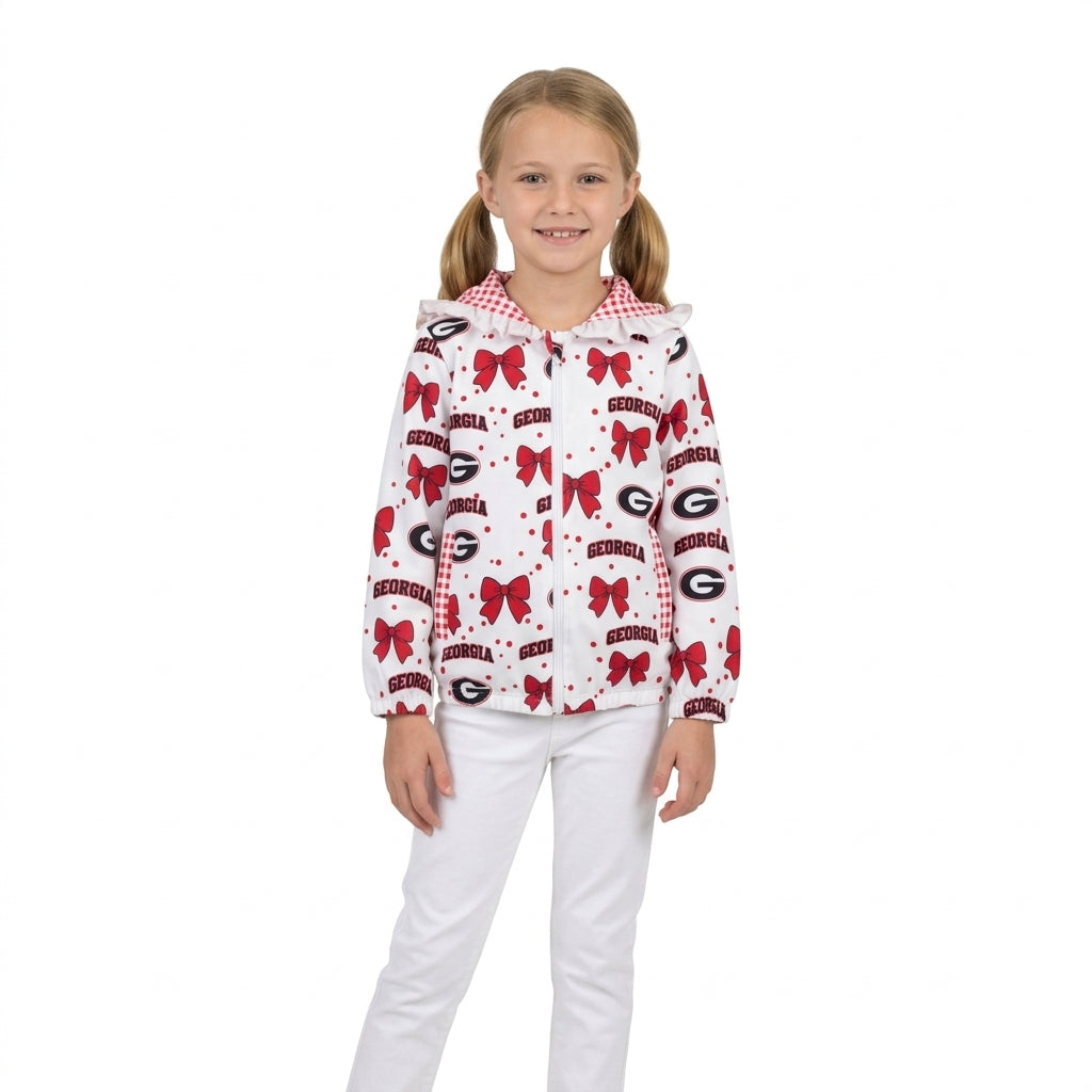 Long sleeves G red bow plaid kids girls team jacket