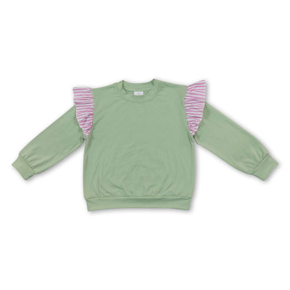 Long sleeves pink stripe green cotton kids girls fall top