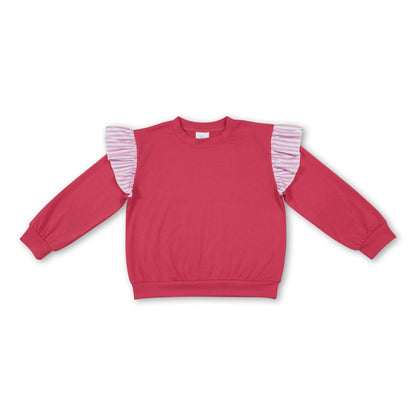 Long sleeves pink stripe hot pink cotton kids girls fall top