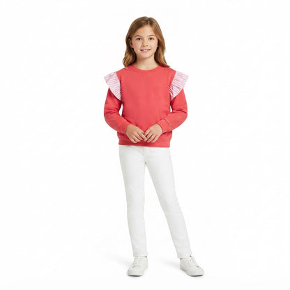 Long sleeves pink stripe hot pink cotton kids girls fall top