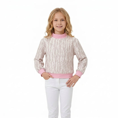 Pink long sleeves camo mock neck  kids girls active top
