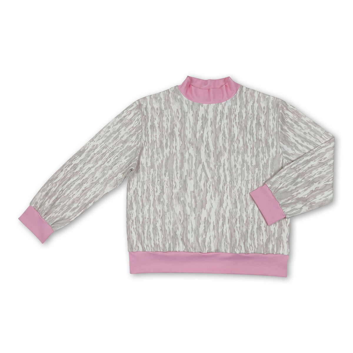 Long sleeves pink mock neck camo women active top