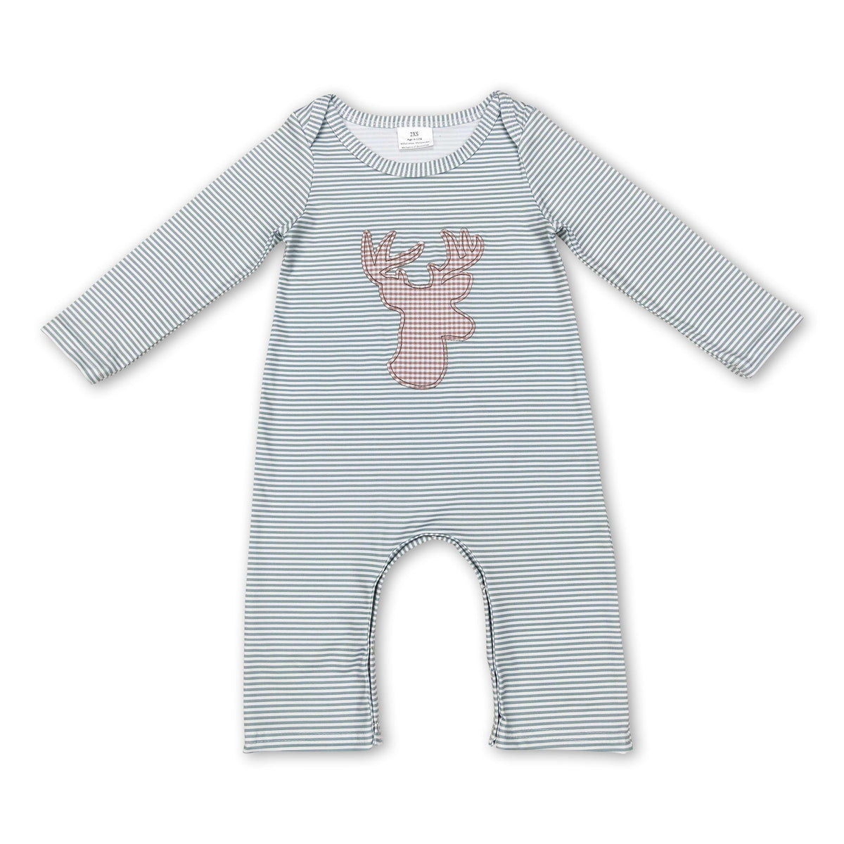 Deer green stripe long sleeves baby kids romper