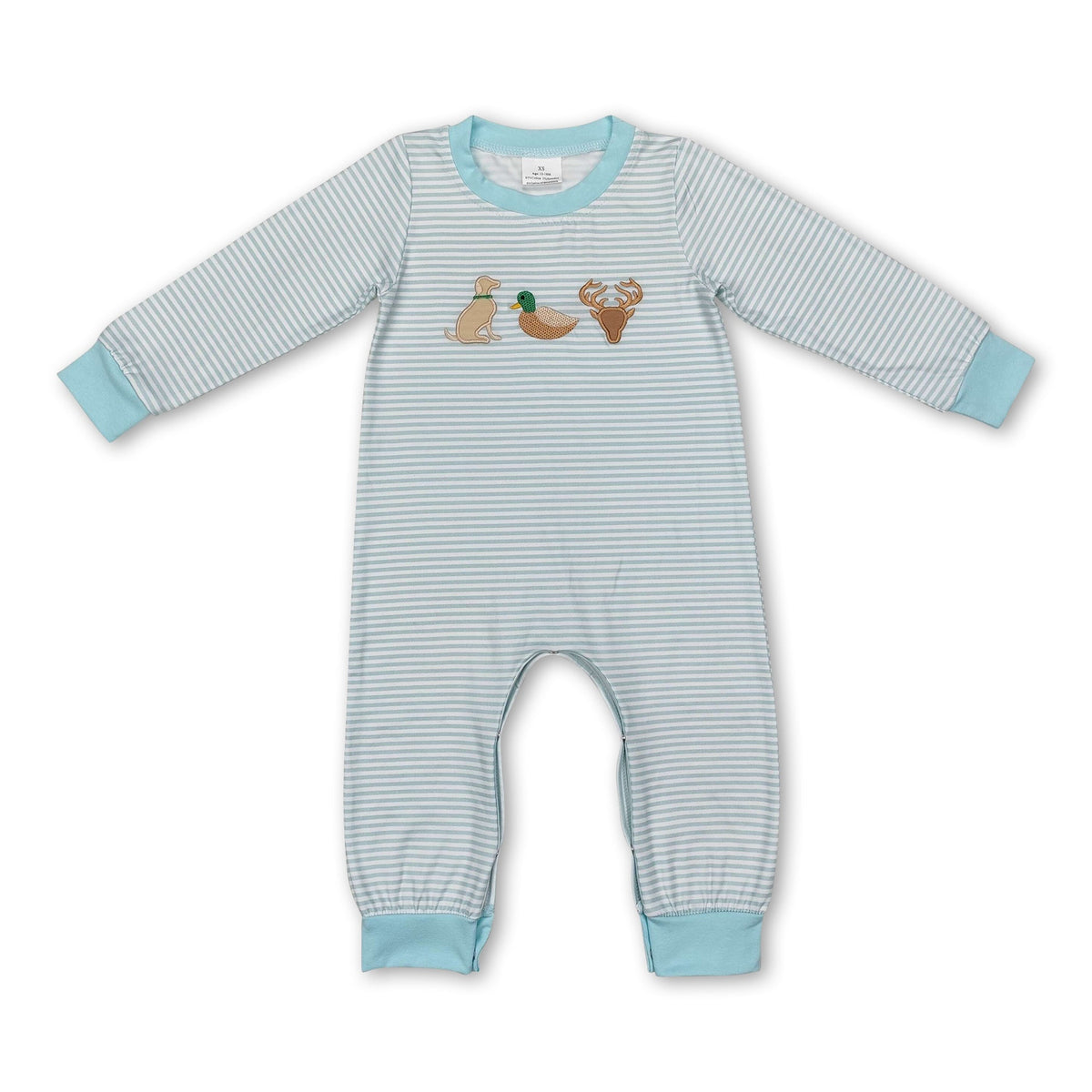 Light blue stripe dog duck deer baby boy romper
