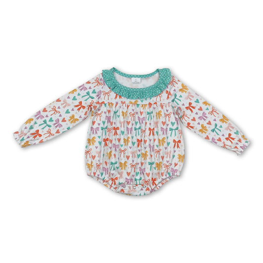 Long sleeves heart bow baby girls valentine's romper