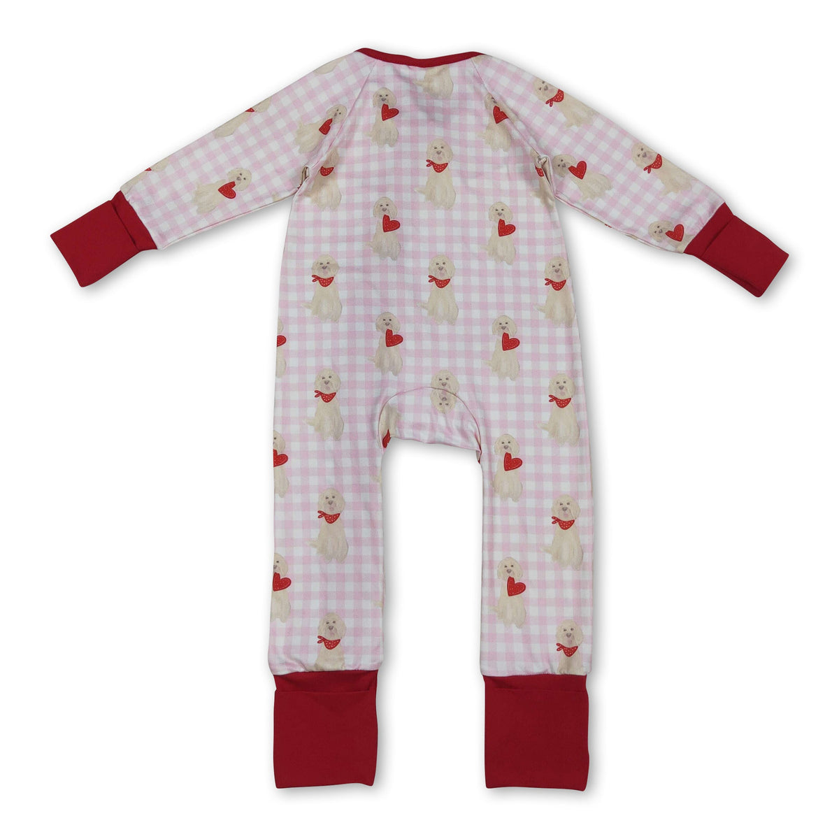 Pink plaid heart dog girls valentine's zipper romper