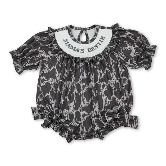 mama's bestie smock short sleeves heart baby girl romper