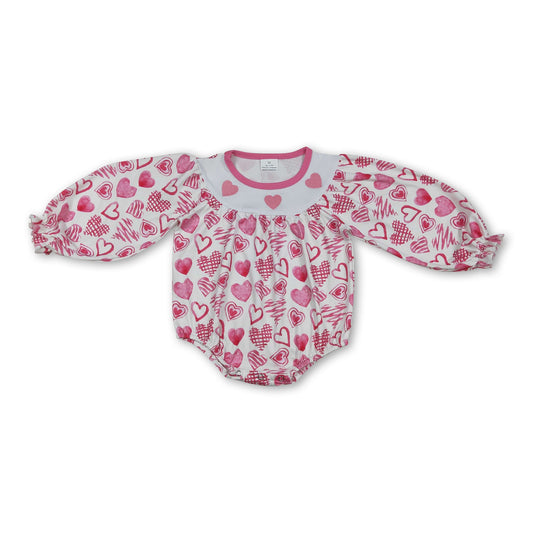 Long sleeves heart baby girls Valentine's day romper