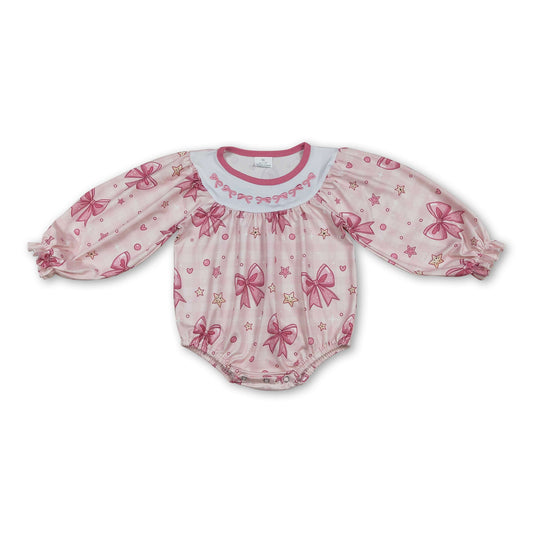 Long sleeves pink heart bow baby girls Valentine's romper