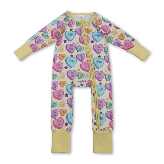 Long sleeves yellow plaid heart baby girls valentine's romper
