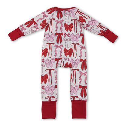 Long sleeves red pink bows baby girls zipper romper