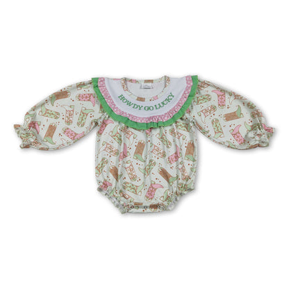 Howdy go lucky boots western baby St Patrick's romper