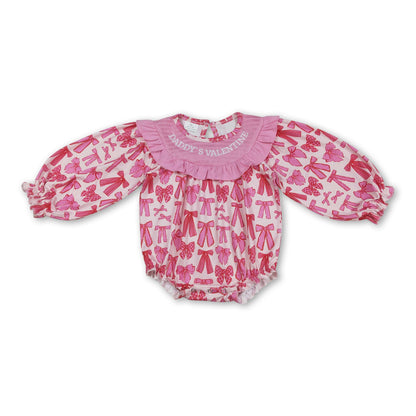 Pink bow daddy's valentine smocked baby girls romper