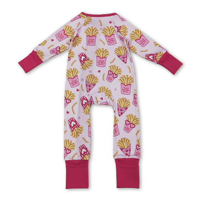 Long sleeves heart fries baby girls Valentine's zipper romper