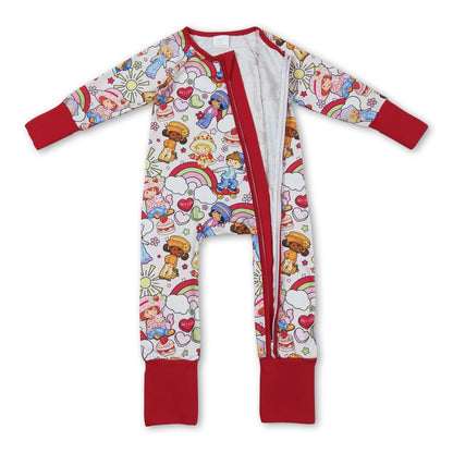 Long sleeves rainbow strawberry baby girls zipper romper