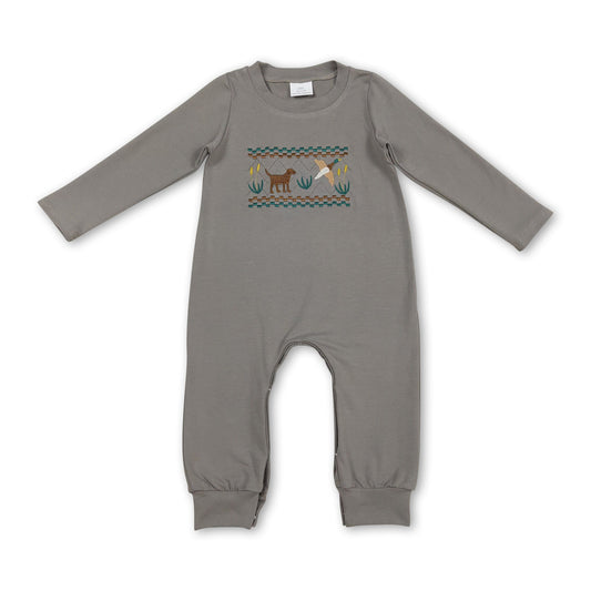 Grey long sleeves hunting dog duck baby boy romper