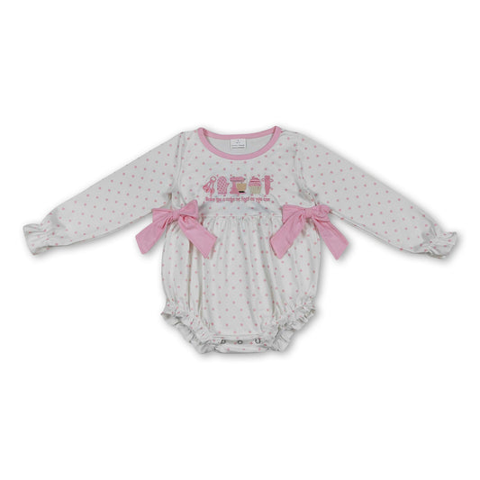 Long sleeves pink polka dots cake baby girls romper