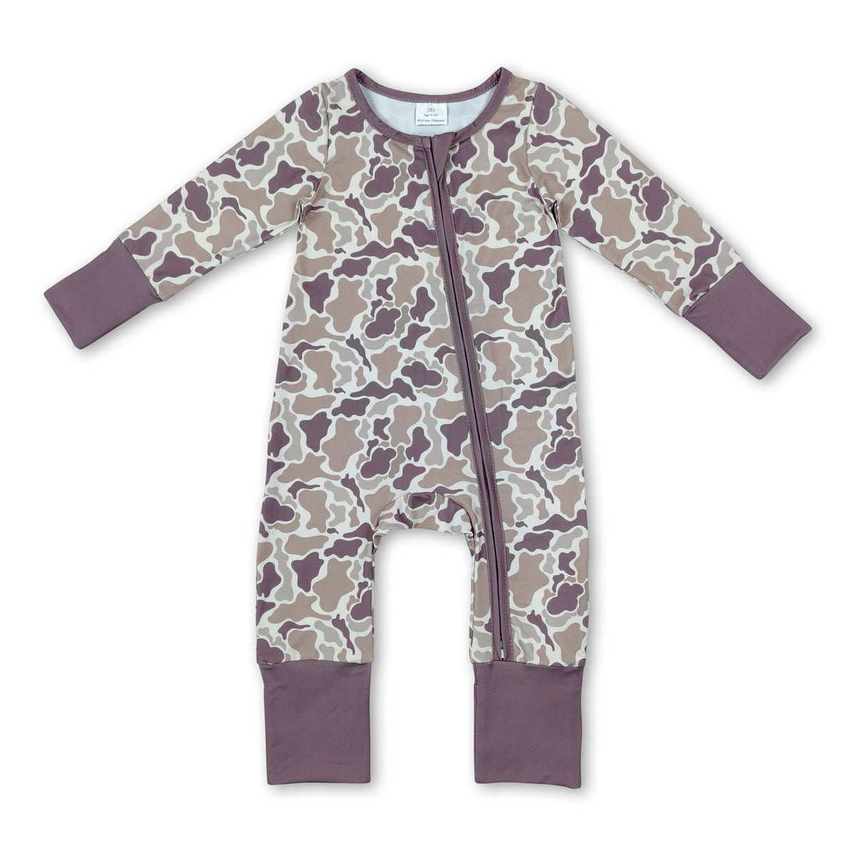 Long sleeves brown camo baby boy zipper romper