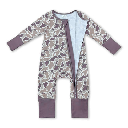 Long sleeves brown camo baby boy zipper romper