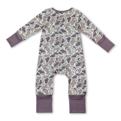 Long sleeves brown camo baby boy zipper romper