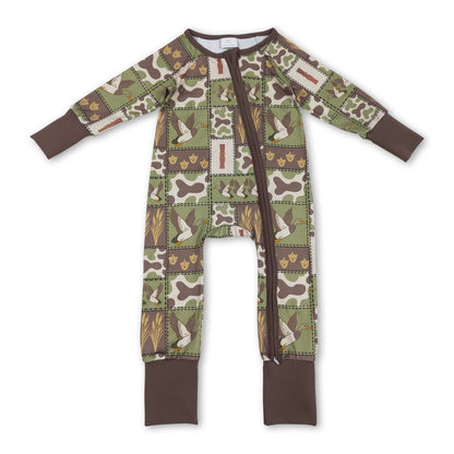Long sleeves duck camo baby kids zipper romper