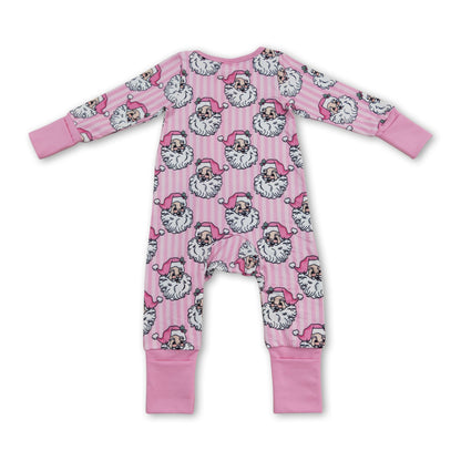 Pink stripe santa baby girls Christmas zipper romper