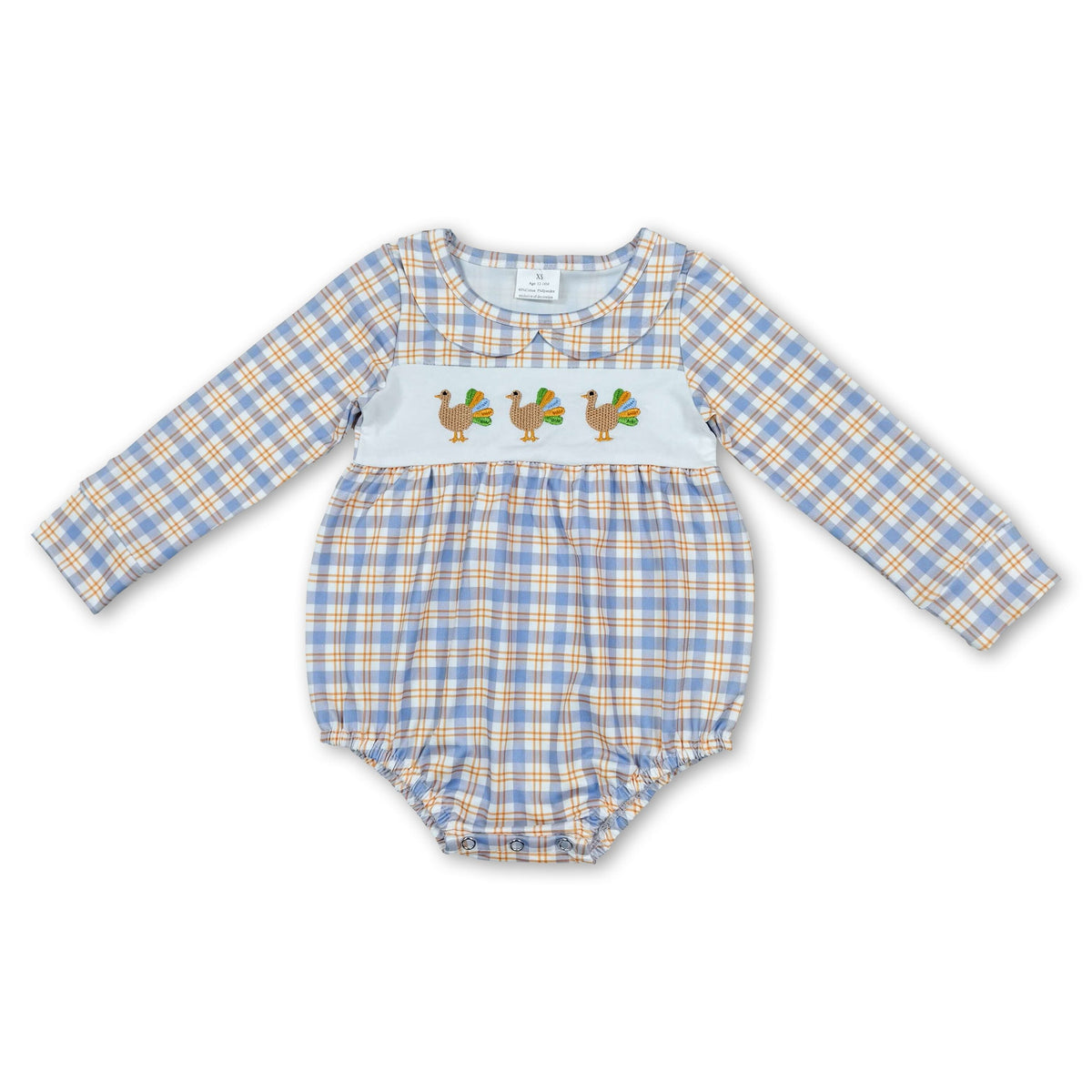 Plaid turkey embroidery girls Thanksgiving romper
