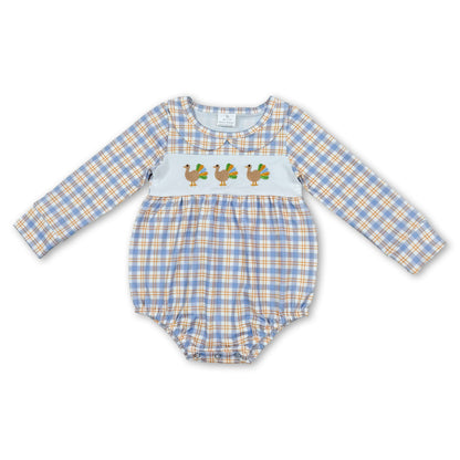 Plaid turkey embroidery girls Thanksgiving romper