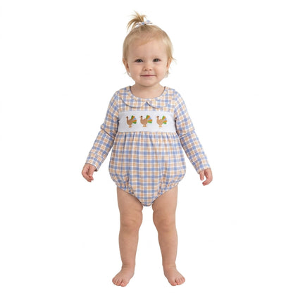 Plaid turkey embroidery girls Thanksgiving romper