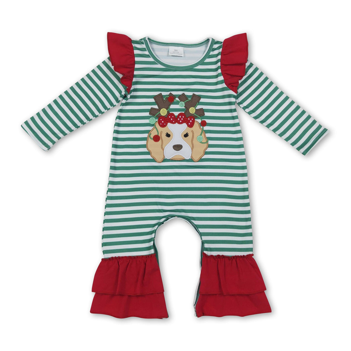 Dog Christmas lighting embroidery baby girls romper