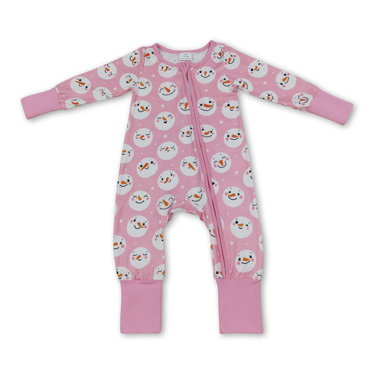 Pink snowman long sleeves baby girls zipper romper