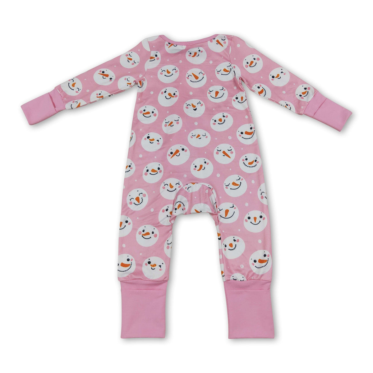 Pink snowman long sleeves baby girls zipper romper