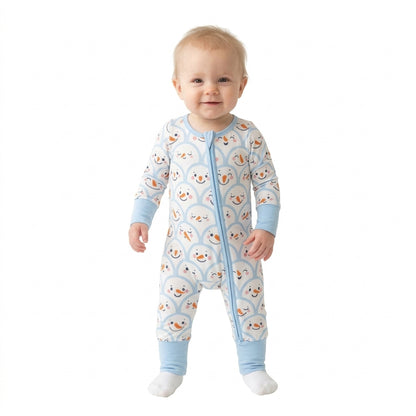 Blue snowman long sleeves baby boys zipper romper