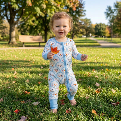 Blue snowman long sleeves baby boys zipper romper