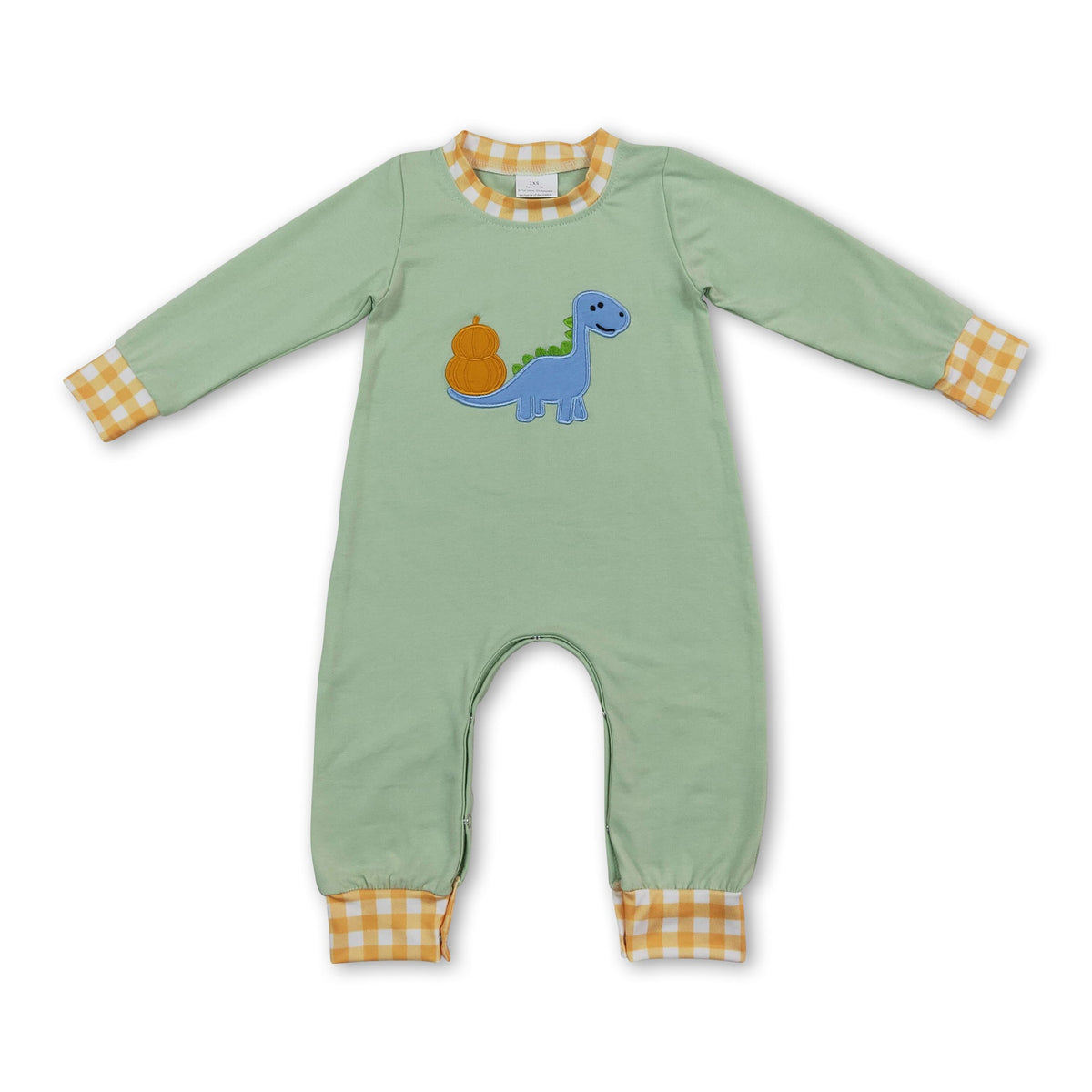 Dinosaur pumpkin embroidery baby boy fall romper