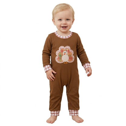 Turkey embroidery baby boy Thanksgiving romper