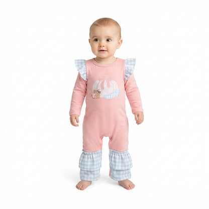 Long sleeves pumpkin shoes baby girls fall romper