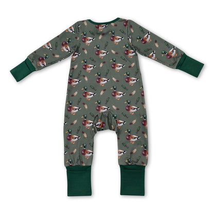 Green long sleeves duck call baby boys zipper romper
