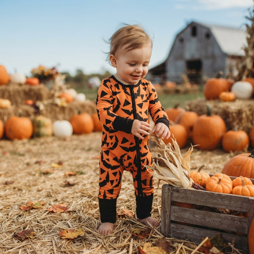 Long sleeves pumpkin baby boy Halloween romper