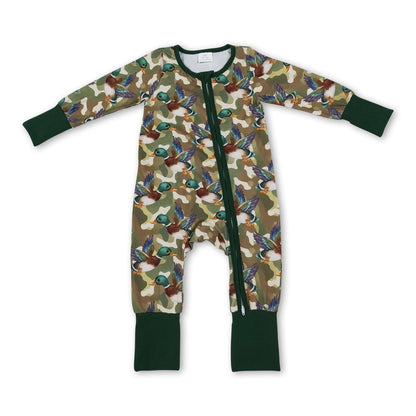 Long sleeves camo duck baby boy zipper romper