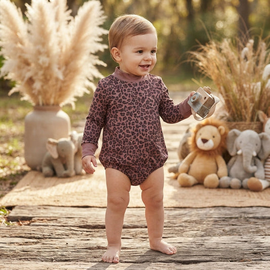 Long sleeves leopard baby girls fall romper