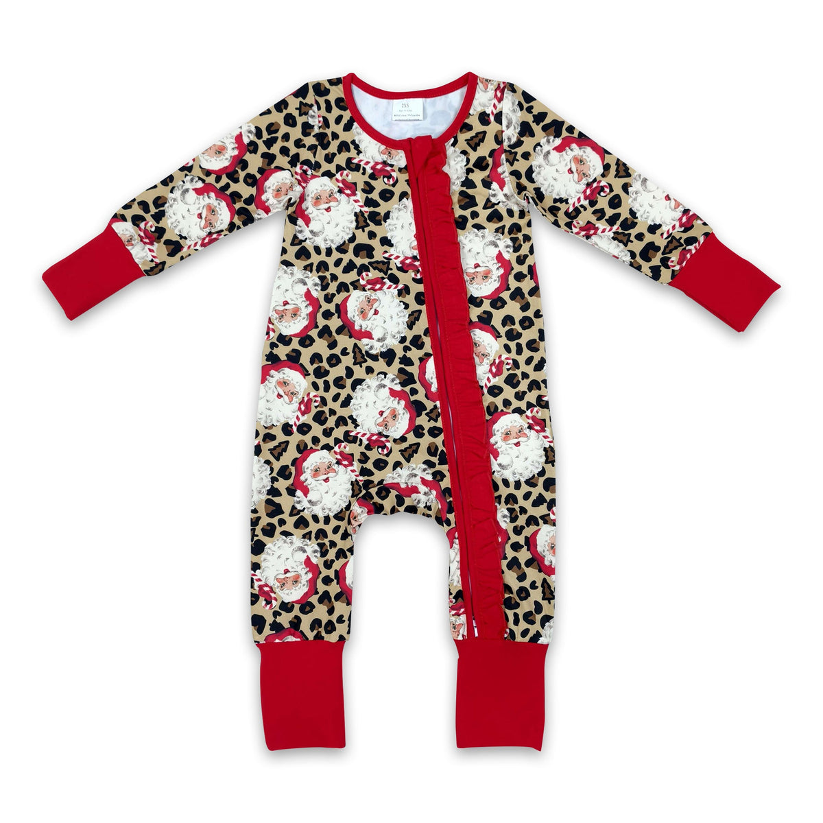 Long sleeves leopard santa baby Christmas zipper romper