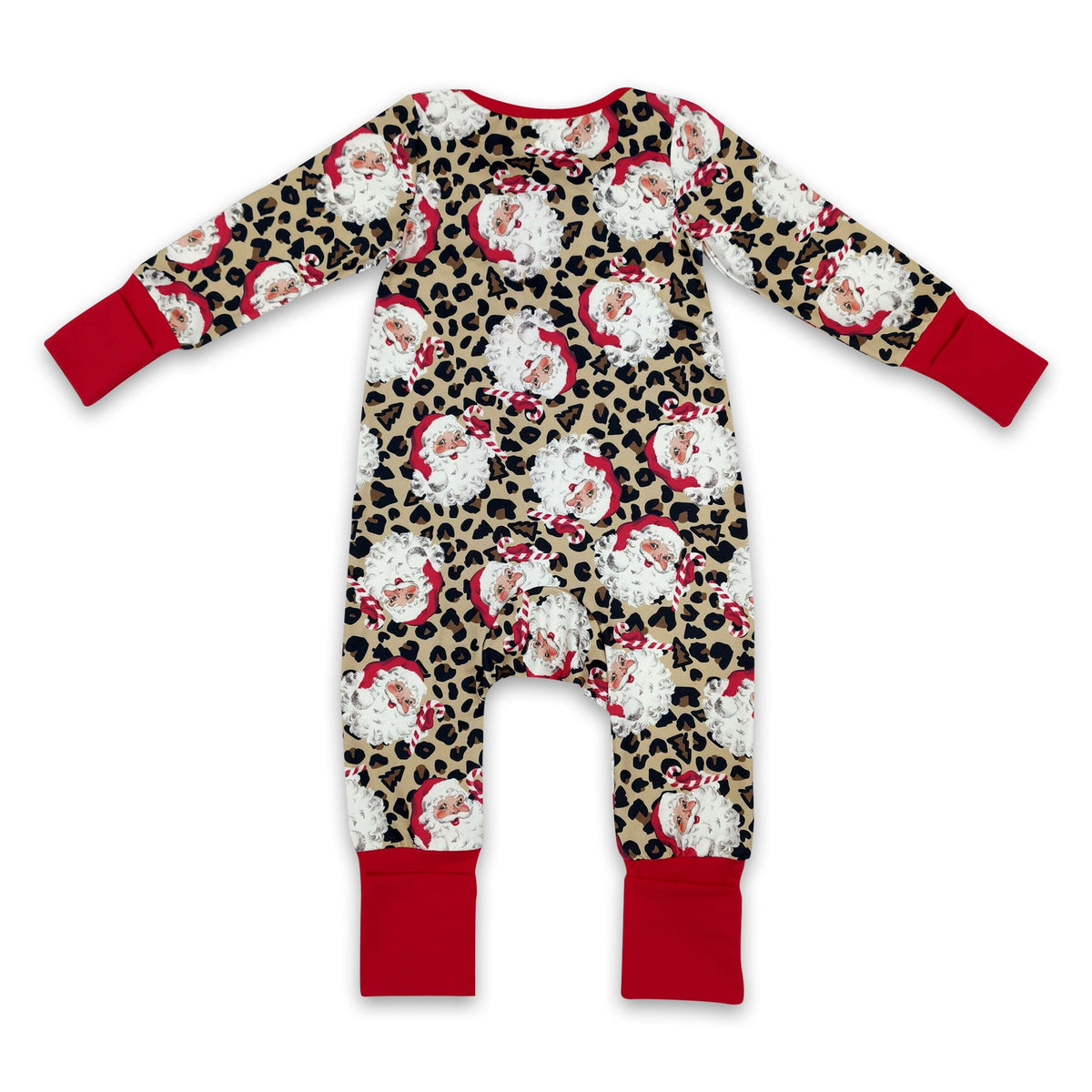 Long sleeves leopard santa baby Christmas zipper romper