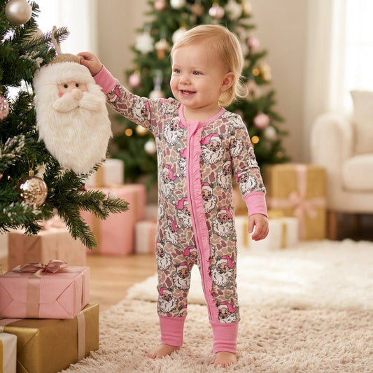 Long sleeves camo santa baby Christmas zipper romper