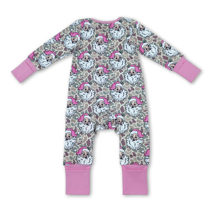 Long sleeves camo santa baby Christmas zipper romper