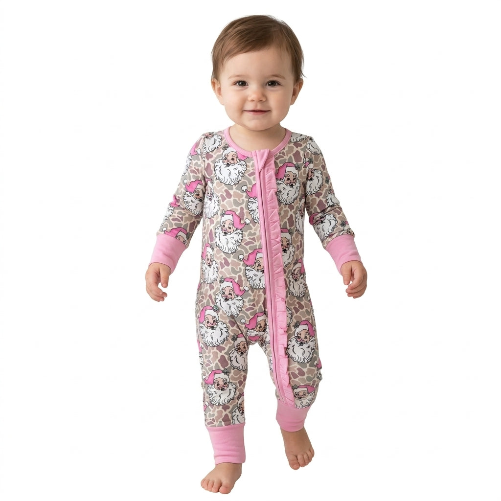 Long sleeves camo santa baby Christmas zipper romper